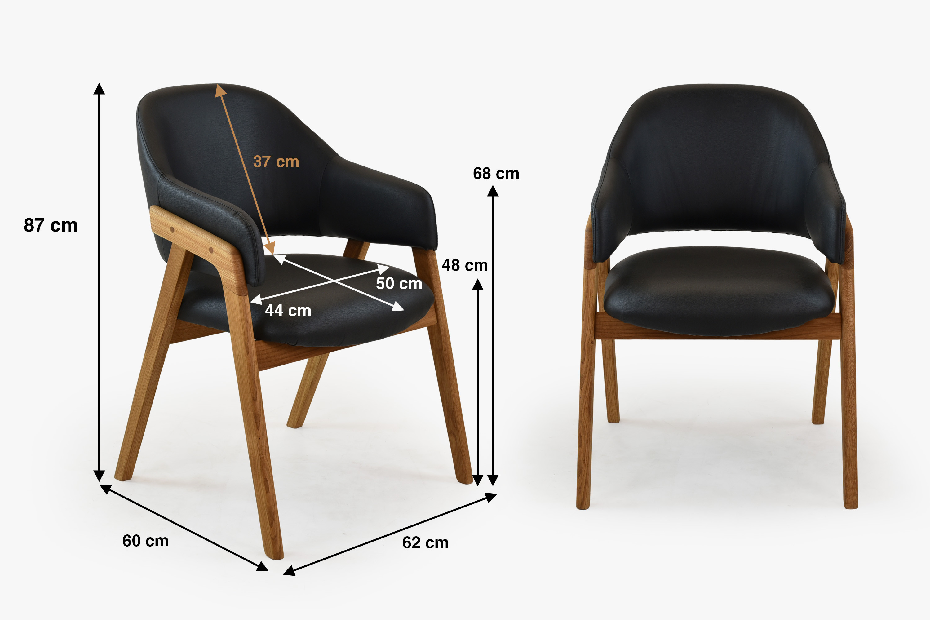 Eichenstuhl mit Armlehnen, schwarz